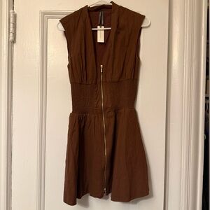 Brown Linen Dress with Gold Zipper